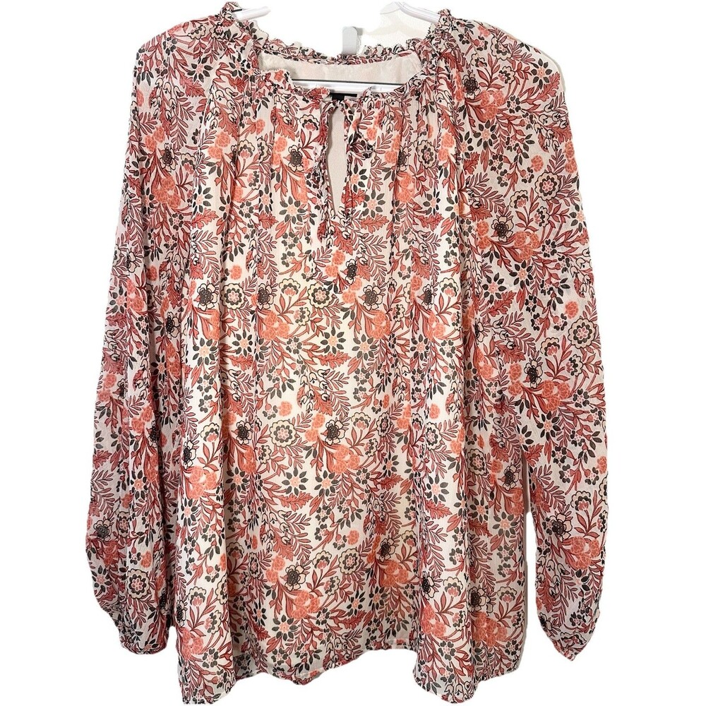 Talbots Sheer Long Sleeve Blouse ,Lined Bodice V Neck with Tie Strings Sz S C21